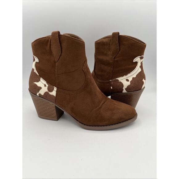 Sugar Ladies Faux Cow Hair on Faux Leather Ankle Booties - size 7.5 Brown Boots - Picture 1 of 10
